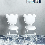 White Velvet Upholstered Dining Chair Vanity Stool with Backrest Bear Shape Set of 2