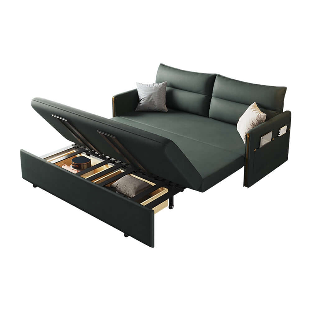 Functional 64-inch green convertible sleeper sofa bed with storage