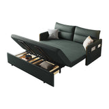 64" Green Convertible Sleeper Sofa Bed with Storage Leathaire Upholstery