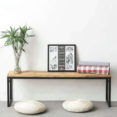 Barnwood style entryway bench made of solid wood and durable metal legs