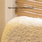 Cozy Rocking Chair with Gray White Boucle Sherpa Upholstery and Walnut Frame