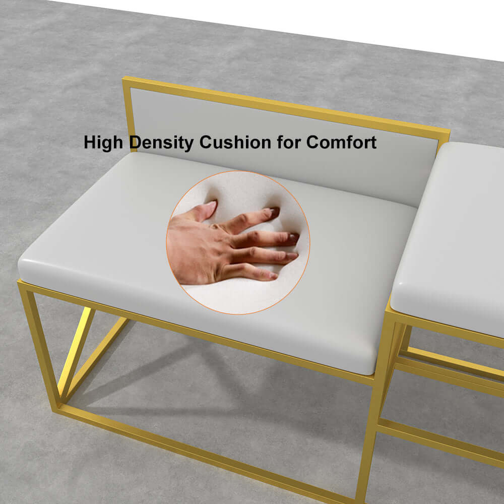 Luxurious white and gold PU leather upholstered bench for entryway