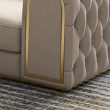 3Piece Blue & Beige Luxury Velvet Upholstered Chesterfield Sofa Living Room Set