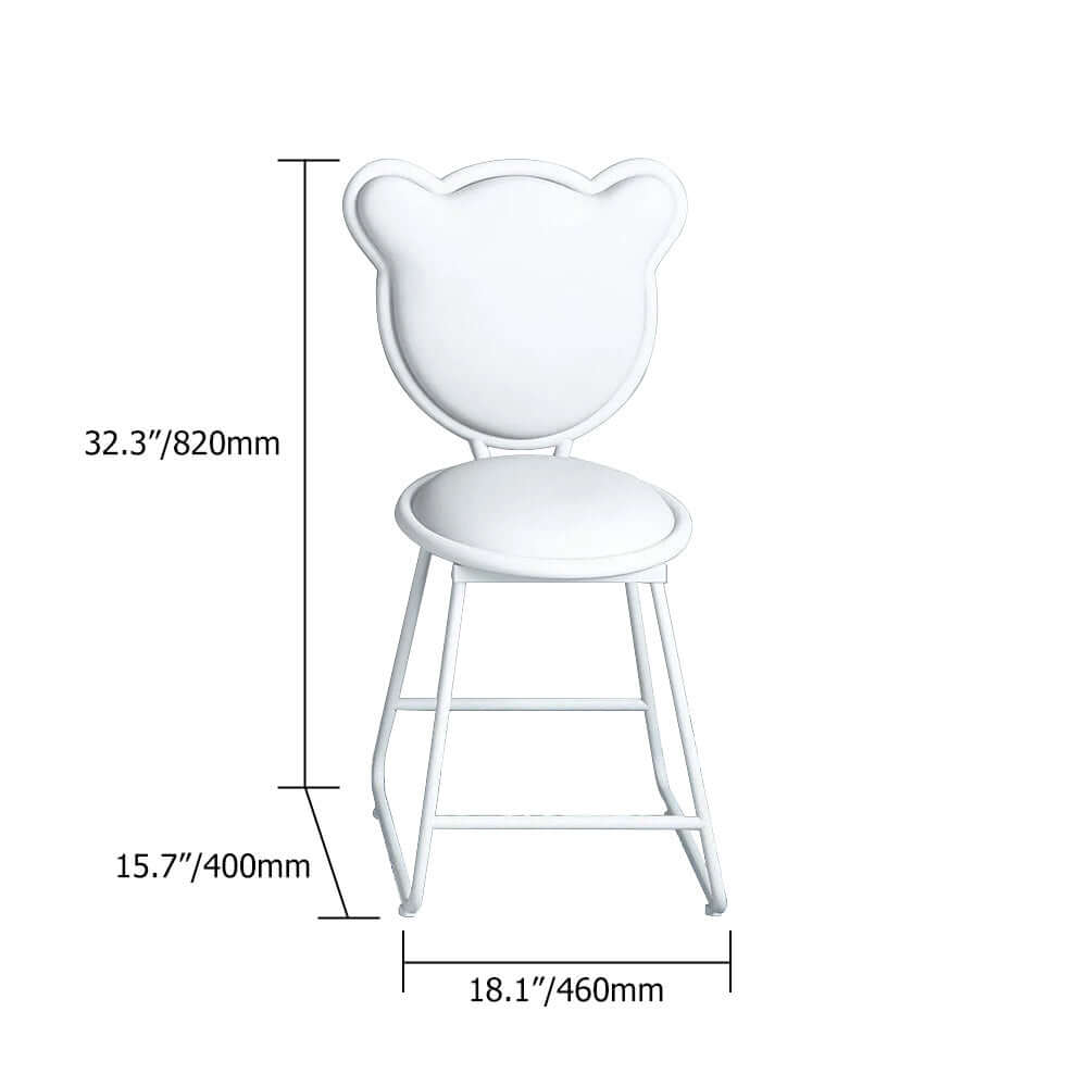 Set of 2 White Velvet Upholstered Dining Chairs Vanity Stools - Bear Shape Backrest Design