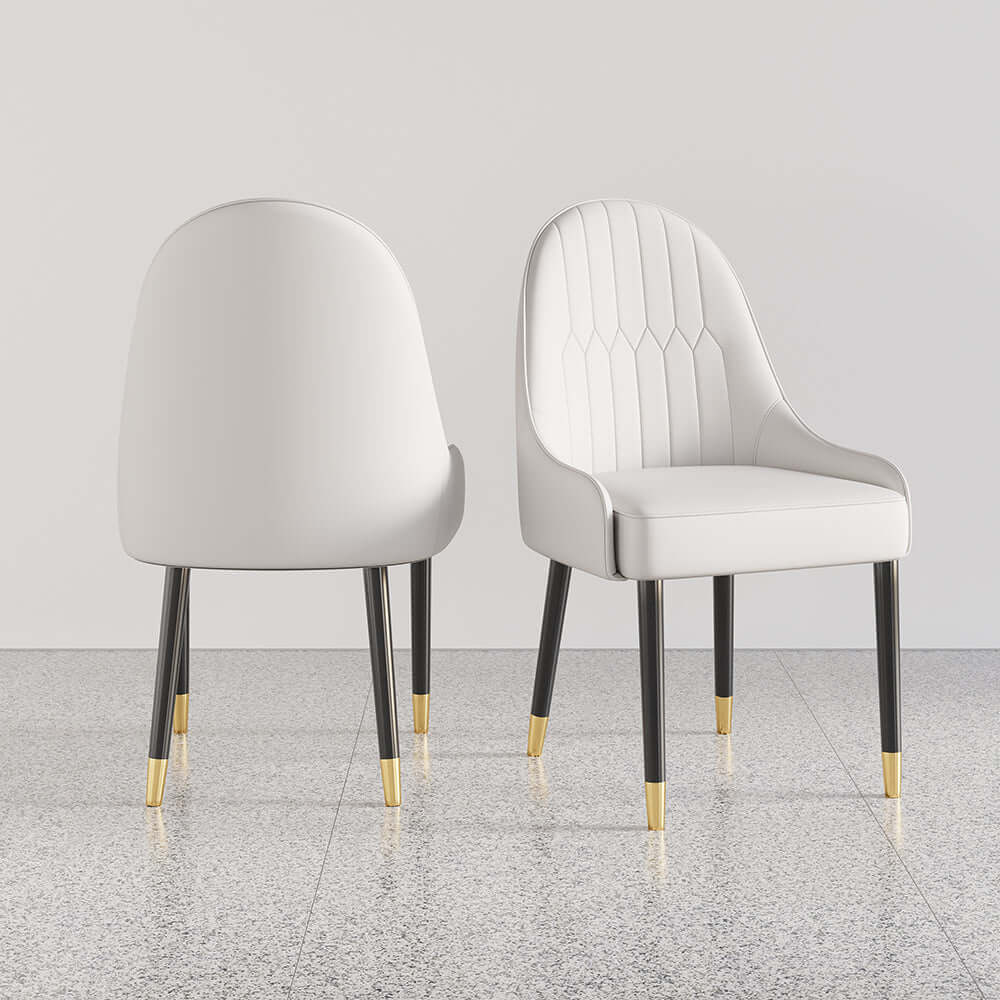 Trendy white and orange dining chairs with metal legs, set of 2, designed with PU leather for upscale dining experience