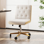 Ergonomic white swivel office chair with adjustable height and linen upholstery, armless design