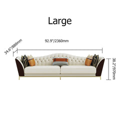 Modern 92.9-inch white and brown midcentury sofa with tufted curved back