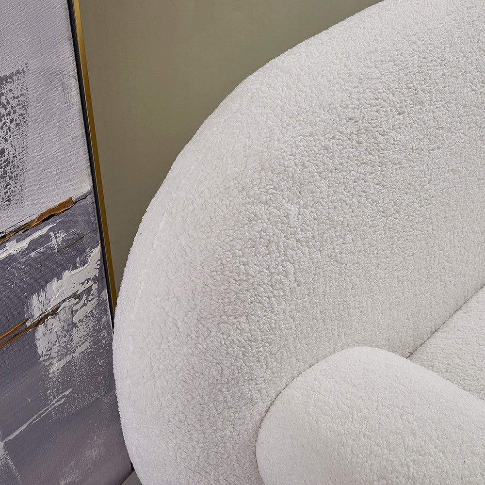 White cream boucle accent chair with matching pouf ottoman for modern lounge seating