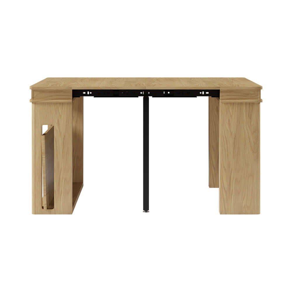 Contemporary walnut and gray dining set with extendable table, 4 chairs, and stylish storage sideboard