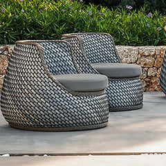 Comfortable Dark Gray Outdoor Patio Rattan Armchair with Cushions for Relaxing Outdoors