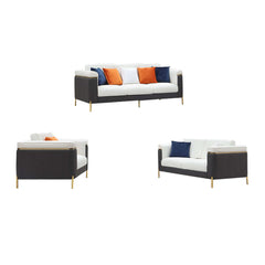 Elegant Gray and Beige Modern Living Room Set Featuring Faux Leather Upholstered Sofa