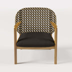 Teak and rattan 3-piece outdoor sofa set with natural wood rocking chair and cushions