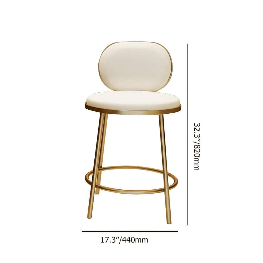 Contemporary beige artificial leather padded round barstool with backrest pair