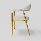 Set of 2 Curvice white PU leather dining chairs with curved back and stainless steel arms