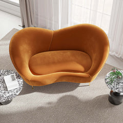 Elegant and Comfortable 92.9-inch Modern Orange Velvet Upholstered Large 3Seater Curved Sofa