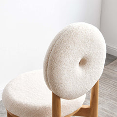 Modern white boucle sherpa dining chair with natural wood legs