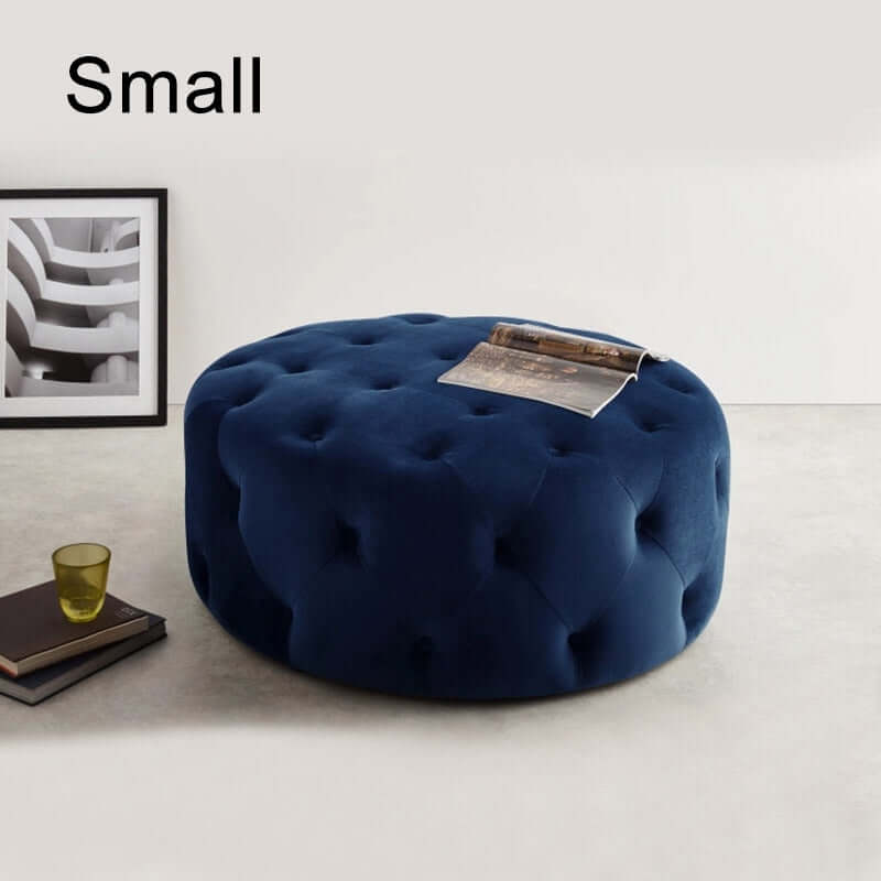 Elegant light gray velvet tufted ottoman as coffee table