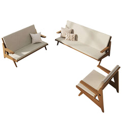 Elegant Rattan and Ash Wood Sofa, Loveseat, and Chair Set with White Cushions for Home Decors