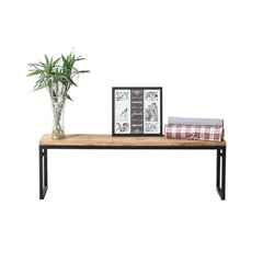 Rustic wooden bench with industrial metal legs for farmhouse style decor