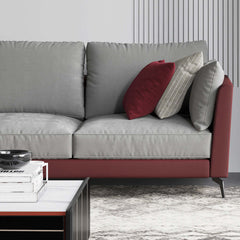 Stylish 110.2 inch Gray & Red Corner Sofa with L-Shaped LeathAire Upholstery for Home decor