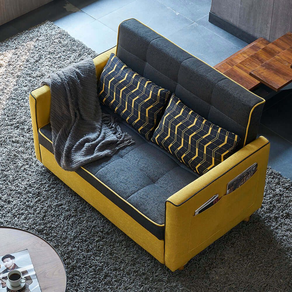 55.1" Modern 2 Seat Convertible Sofa Bed with Full Sleeper Function, Cotton & Linen Upholstery, Stylish Design