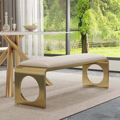 55 inch OffWhite Modern Dining Room Bench for 3 Person Faux Leather Bench Stainless Steel - Trendy and Versatile Seating Selection