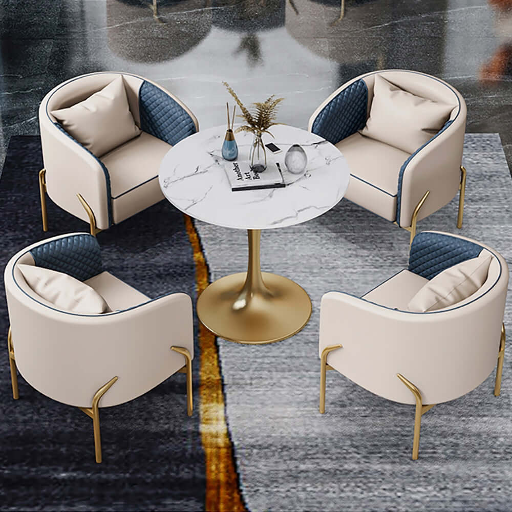 モダンなアクセントチェア、タフテッドアップホルストリーPUレザーアクセントチェアゴールド サブ画像