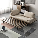 MidCentury Modern Pull Out Sofa Bed Khaki Wood Convertible Sleeper Sofa Cotton & Linen