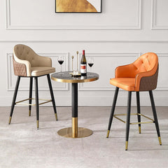 Comfortable PU leather bar stool in beige with back and armrests