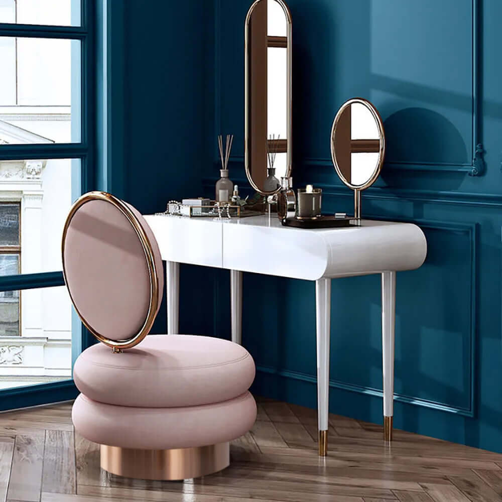Pink Velvet Vanity Stool With Back Round Tufted Accent Chair Rose Gold Pink Velvet Vanity Stool With Back Round Tufted Accent Chair Rose Gold