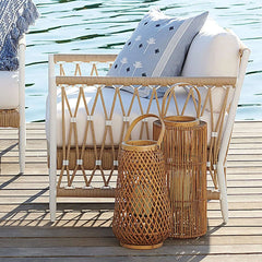 Woven Rope Outdoor Armchair Accent Chair with White Polyester Pillow Cushion - stylish and comfortable seating for patio or garden