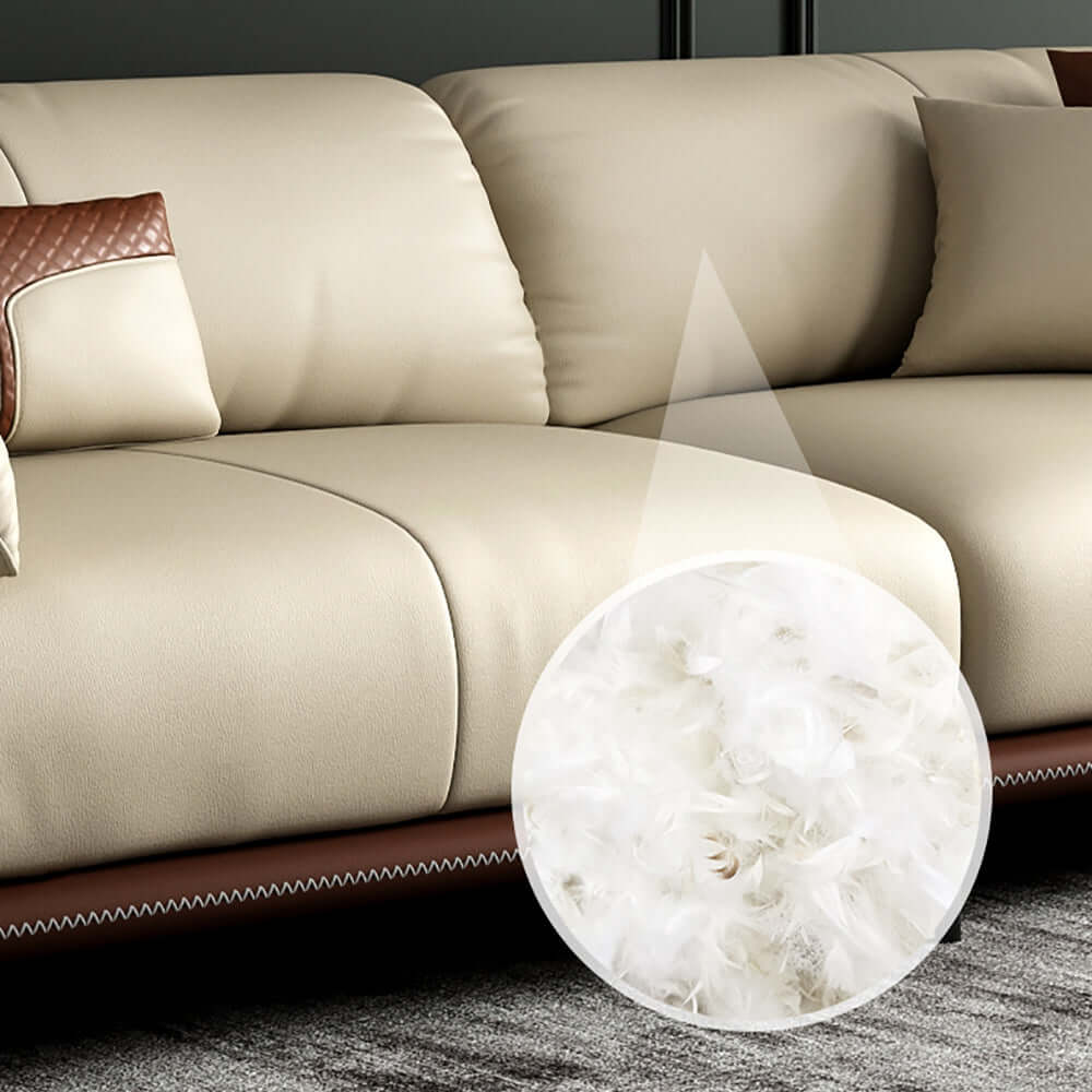 Stylish 3 Piece Living Room Set with Microfiber Leather Upholstered Sofa in Brown & Beige