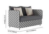 53.1" Wide Modern Aluminum & Rope Outdoor Loveseat Patio Sofa with Cushions in Black