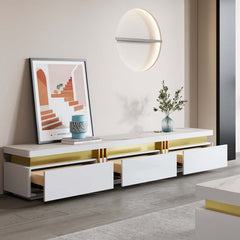 Modern white sintered stone coffee table and TV stand set with wood drawers for home furniture