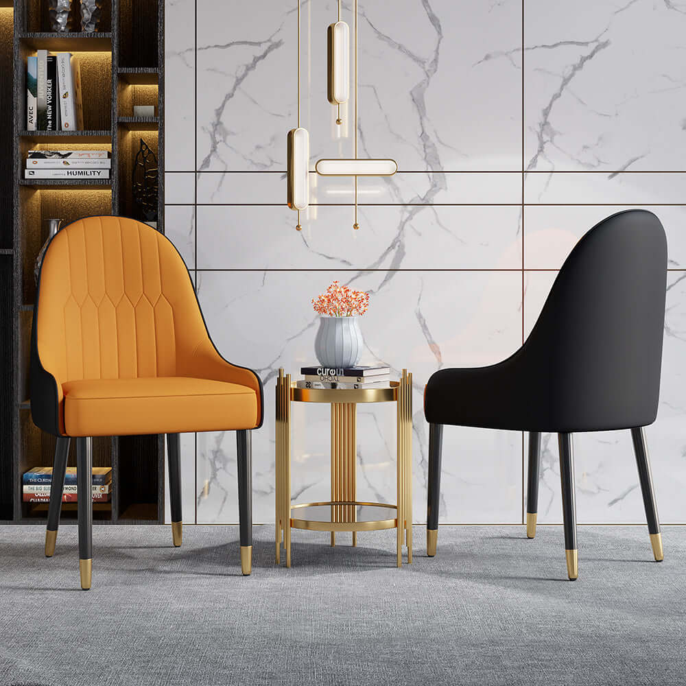 Contemporary white and orange dining chairs with metal legs, set of 2, crafted from PU leather for elegant dining decor