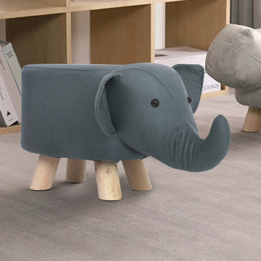 Elephant ottoman leathaire upholstered solid wood stool in brown color