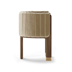 Contemporary Armchair with Velvet Upholstered Seat and Wood Frame in Camel