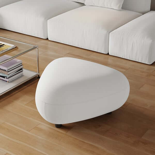 Contemporary 26.8" white velvet cocktail ottoman with unique novel design and comfortable upholstery