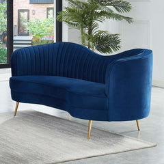 Elegant 3-piece blue velvet living room set with luxurious curved sofa and loveseat furniture