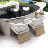 Aluminum & Rattan Outdoor Patio Dining Armchair Chair in White & Khaki (Set of 2)