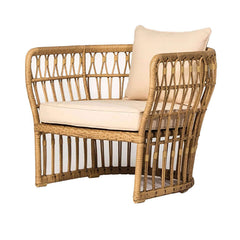 Tropical Style Natural Color Rattan Lounge Chair with Cushion Pillow for Cozy Outdoor Living Spaces