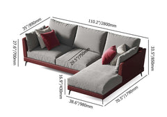 Modern 110.2 inch Gray & Red L-Shaped Sofa with LeathAire Upholstery for elegant Living Room