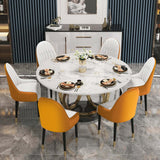 7 Piece Dining Room Sets 53" Sintered Stone Top Round Dining Table White&Gray 6 Chairs