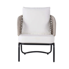 White and black outdoor sofa with ottoman for modern outdoor living