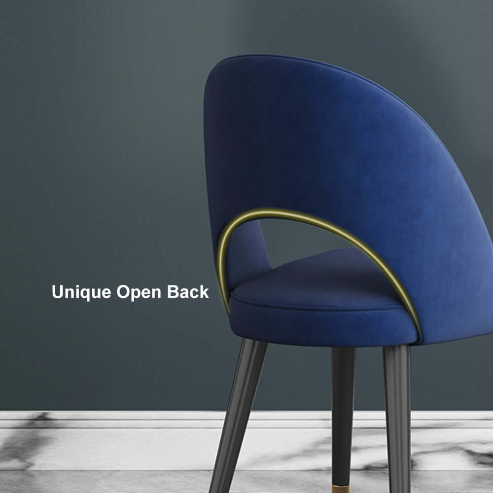 Stylish and modern blue velvet dining chair with a curved back, set of 2 for elegant dining