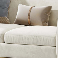 Beige 3-seater velvet upholstered sofa with solid wood frame and elegant gold legs