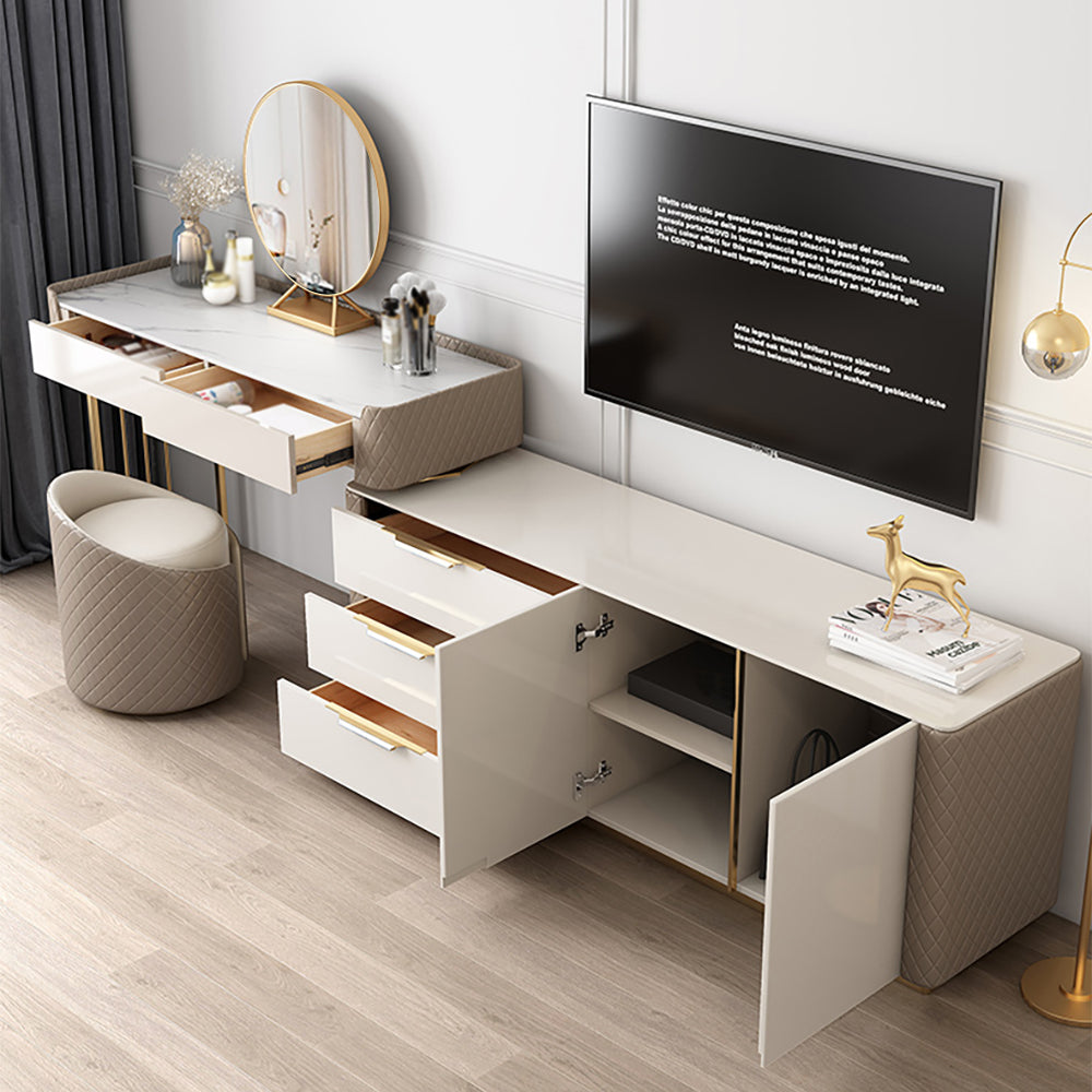 Modern Offwhite Makeup Vanity Set with Storage TV Stand Mirror Included