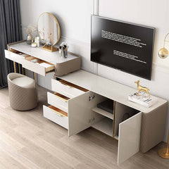 Elegant offwhite makeup vanity set with multifunctional TV stand and mirror