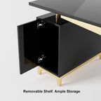 Black modern wooden executive writing desk and chair set for home office, 71 inches