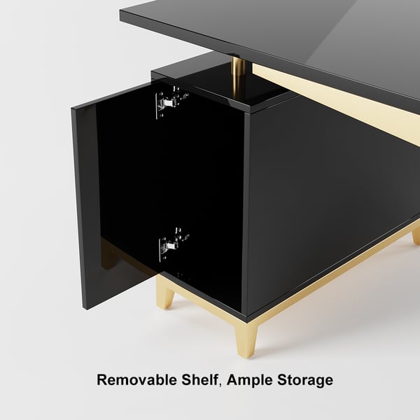 Black modern wooden executive writing desk and chair set for home office, 71 inches